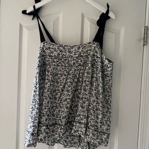 THE GREAT. Black and White Floral Tank Top